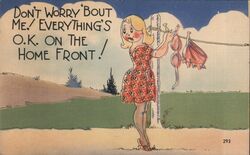 Don't Worry 'Bout Me! Everything's O.K. on the Home Front! Comic, Funny Postcard Postcard Postcard