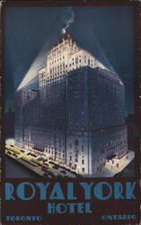 Art Deco Royal York Hotel Toronto Night View Linen Postcard Ontario Canada A.J. Hurley Postcard Postcard