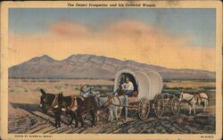 Desert Prospector and his Covered Wagon Postcard