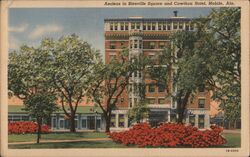 Azaleas in Bienville Square and Cawthon Hotel, Mobile, AL Alabama Postcard Postcard Postcard