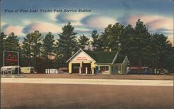 Pine Lake Trailer Park Service Station, Raleigh NC Postcard