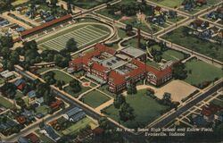 Bosse High School and Enlow Field, Evansville, Indiana - Air View Postcard