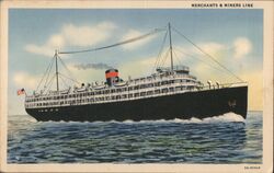 Merchants & Miners Line Steamship at Sea Postcard