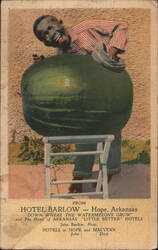 Racist Caricature of Black Boy with Watermelon, Hotel Barlow, Hope AR Postcard