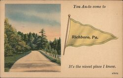 Richboro PA - Road & Pennant - You Au-to come Pennsylvania Postcard Postcard Postcard