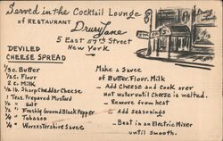 Deviled Cheese Spread Recipe, Restaurant Drury Lane, New York Postcard Postcard Postcard