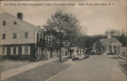 Fire House and Main Thoroughfare, New Village, Stony Brook, NY Postcard