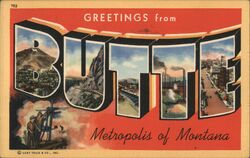 Greetings from Butte, Metropolis of Montana Postcard