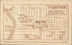 1910s Map of Downtown Philadelphia, The Whittier Hotel Pennsylvania Postcard Postcard Postcard