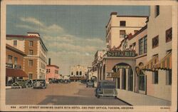 Scott Street, Santa Rita Hotel and Post Office, Tucson Arizona Postcard Postcard Postcard