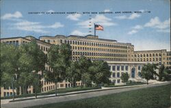 University of Michigan Hospital with New Addition, Ann Arbor Postcard Postcard Postcard