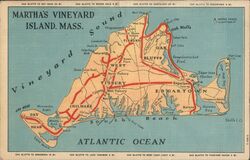 Martha's Vineyard Island, Mass. Map Postcard