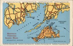 Martha's Vineyard Island, Mass. Map Postcard