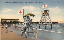 Red Cross Life Saving Corps on Duty at Daytona Beach, Florida Postcard Postcard Postcard