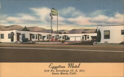 Egyptian Motel, Santa Maria, CA - Linen Postcard California Postcard Postcard