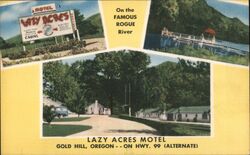 Lazy Acres Motel, Gold Hill OR - on Hwy 99 Postcard