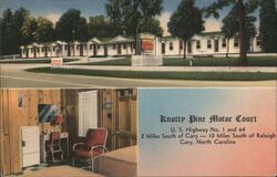 Knotty Pine Motor Court, Cary, NC - Rooms and Exterior Postcard