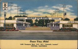 Ocean View Motel, Ventura, California Postcard