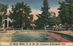 El Adobe Motel, Pool, Bakersfield, CA Postcard