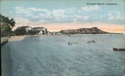 Waikiki Beach, Honolulu with Diamond Head & Moana Hotel Hawaii Postcard Postcard Postcard