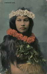 Hawaiian Girl with Lei and Headband Postcard