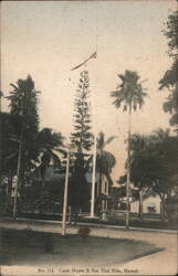 Hilo Courthouse & Sundial with American Flag Hawaii Postcard Postcard Postcard