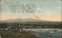 Fishing on Hilo Bay, Hawaii with Mauna Kea Volcano Postcard Postcard Postcard