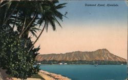 Diamond Head, Honolulu, Hawaii - Coastal View with Palm Trees Postcard Postcard Postcard