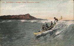 Surfing in Outrigger Canoe, Hawaiian Islands Postcard