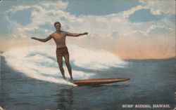 Hawaiian Surfer Riding a Wave Surfing and Waterskiing Postcard Postcard Postcard