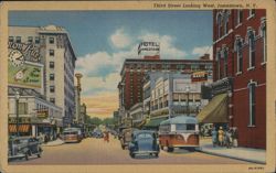 Third Street View of Jamestown NY with Hotel Jamestown Sign New York Postcard Postcard Postcard