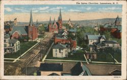 Seven Churches Jamestown NY Panoramic View Linen Postcard New York Postcard Postcard