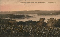 Stowe and Bemus Points from Highway, Chautauqua Lake, NY Postcard