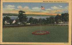 Mayville Village Park with American Flag and Scenic Lake View New York Postcard Postcard Postcard