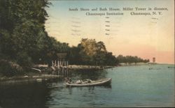 South Shore & Bath House, Miller Tower, Chautauqua Institution, NY Postcard