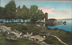 Miller Park and Memorial Bell Tower, Lake Chautauqua New York Postcard Postcard Postcard