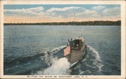 Motorboat Splitting the Waves on Chautauqua Lake, New York Postcard