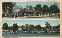 Celoron Park Entrance and Waterfront, Chautauqua Lake, NY Postcard