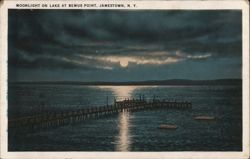 Moonlight on Lake Bemus Point Pier, Jamestown NY Postcard