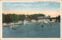 Midway Park, Chautauqua Lake, NY - Lakeside Amusements and Bathing Beach Postcard