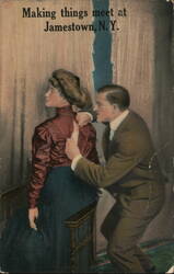 Man Helping Woman Fasten Dress, Jamestown NY New York Postcard Postcard Postcard