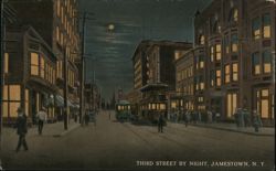 Third Street by Night, Jamestown, NY Postcard