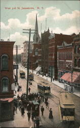 West 3rd St, Jamestown NY, Streetcar Scene Postcard