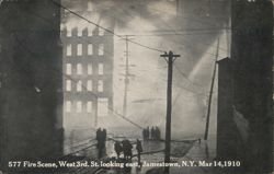 Jamestown NY Fire Scene, West 3rd St, Looking East, March 14, 1910 Postcard