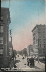 Wellman, Chadakoin, & Government Buildings, Jamestown, NY - Street Scene Postcard