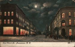 East Third St. Jamestown NY at Night Under Full Moon New York Postcard Postcard Postcard