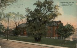 Jamestown High School and Historic Willow Tree New York Postcard Postcard Postcard