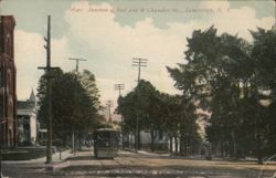 Jamestown NY - East 2nd & Chandler St Intersection - Trolley Postcard