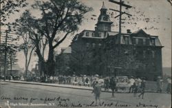 Jamestown High School with Students and Horse-Drawn Cart New York Postcard Postcard Postcard