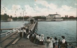 Celoron Dock, Chautauqua Lake, NY - Ferris Wheel & Trolley Postcard